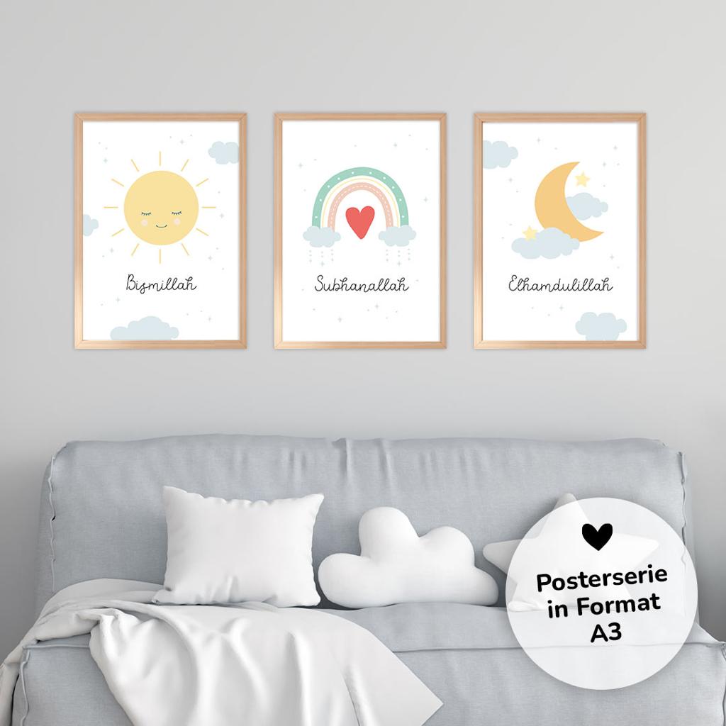 Poster Set A3 „Sonne, Mond & Regenbogen"