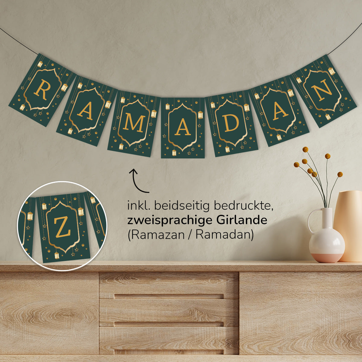 Grünes Ramadan Dekoration Banner – Ramadan Girlande für Zuhause