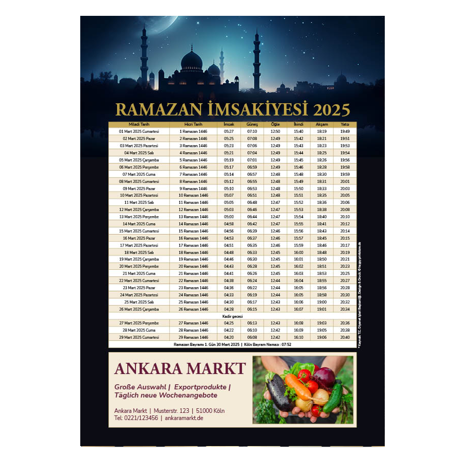 Personalisierter İmsakiye-Kalender Gemüseladen