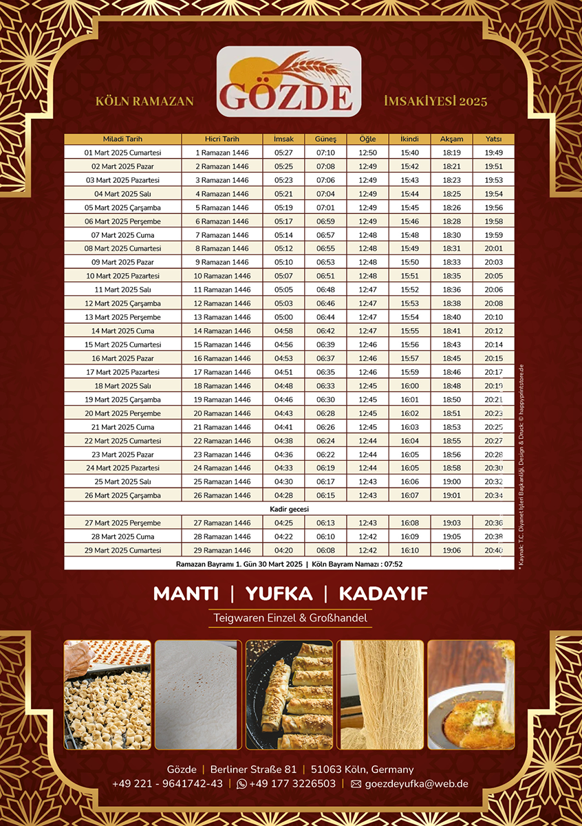 İmsakiye-Kalender Ramadan Bäckerei