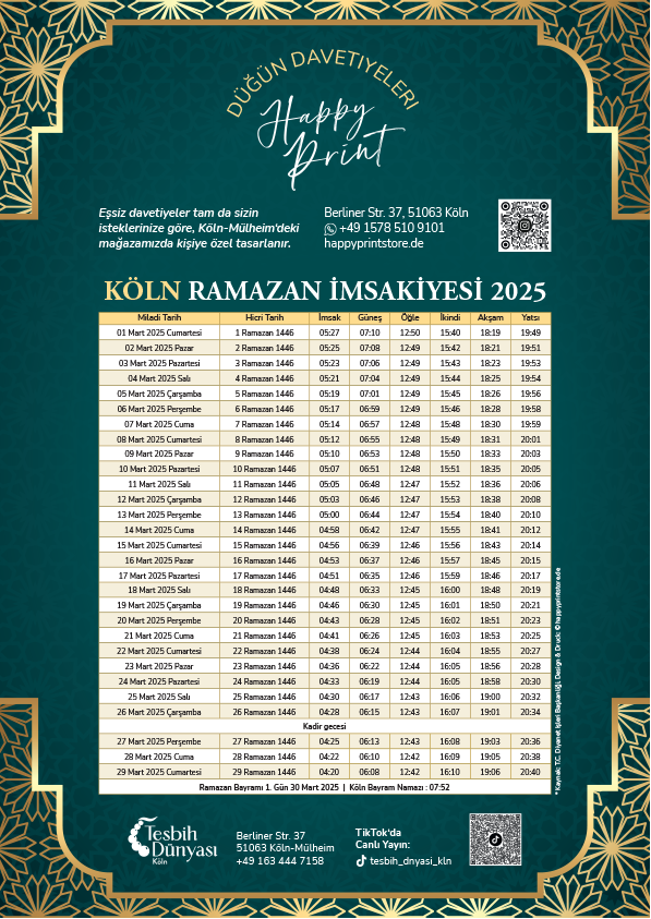 İmsakiye-Kalender Ramadan Einzelhandel