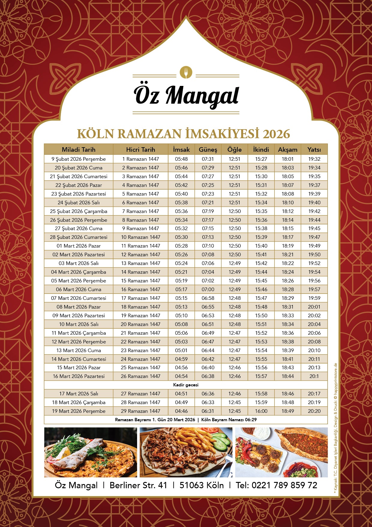 İmsakiye-Kalender Imbiss