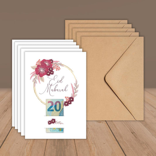 5er Eid Karte für Geldgeschenke mit Kuvert „Rot“