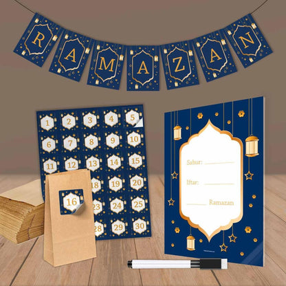 Ramadan Kalender und Deko Set „Blau“ (70-teilig)
