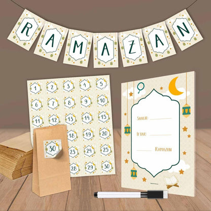 Ramadan Kalender und Deko Set „Beige“ (70-teilig)