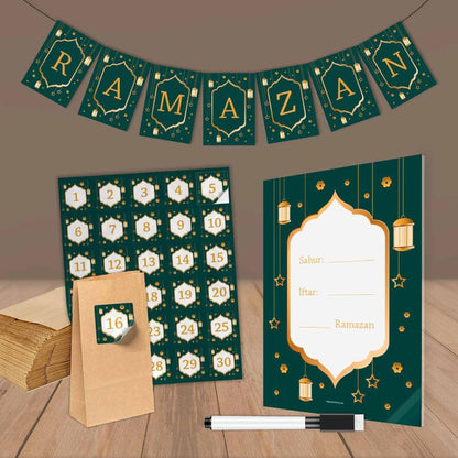 Ramadan Kalender und Deko Set „Grün“ (70-teilig)