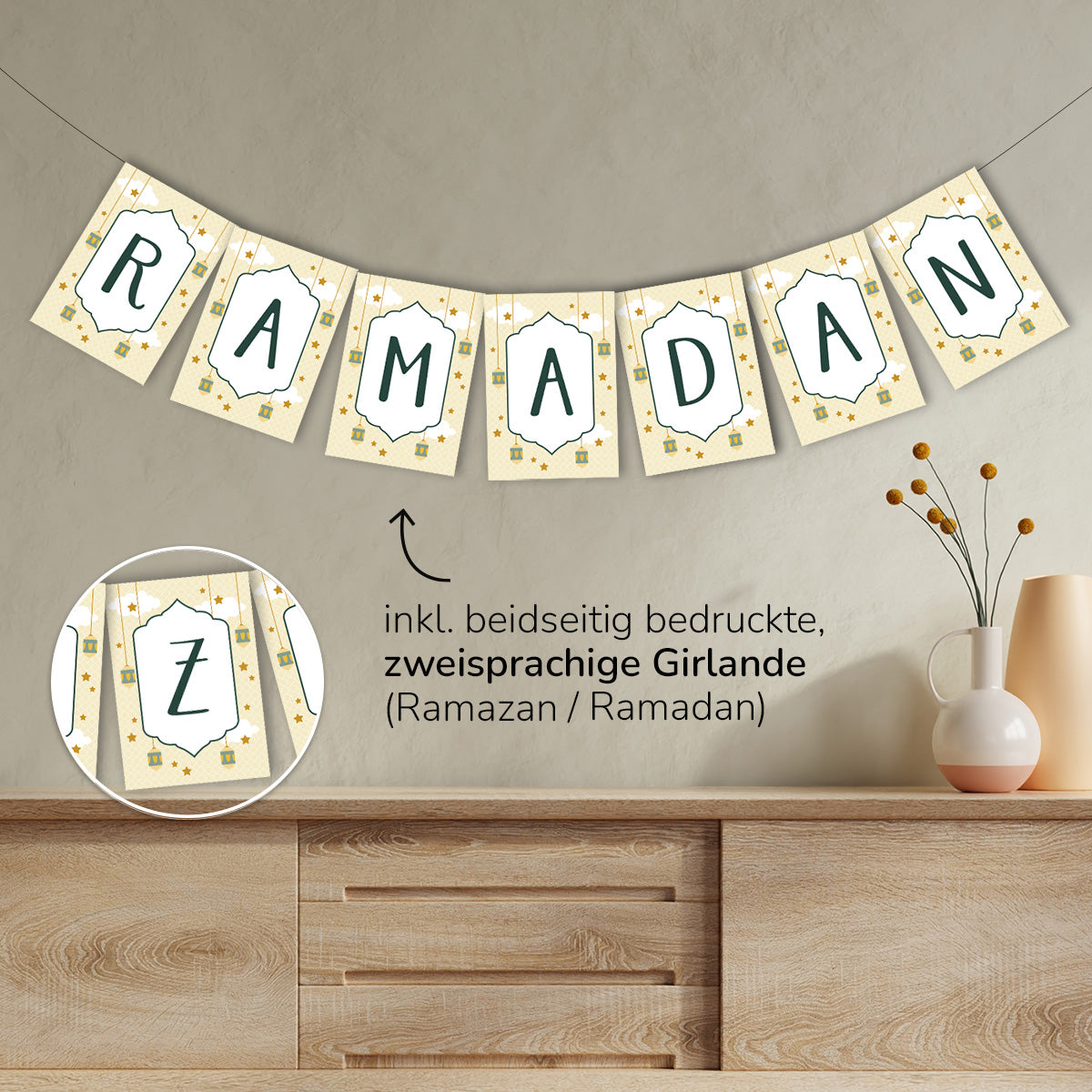 Beiges Ramadan Dekoration Banner – Ramadan Girlande für Zuhause