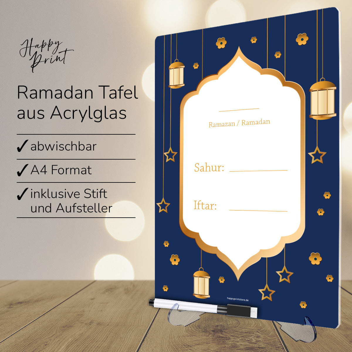 Ramadan Kalender aus Acrylglas „Blau“ (abwischbar)