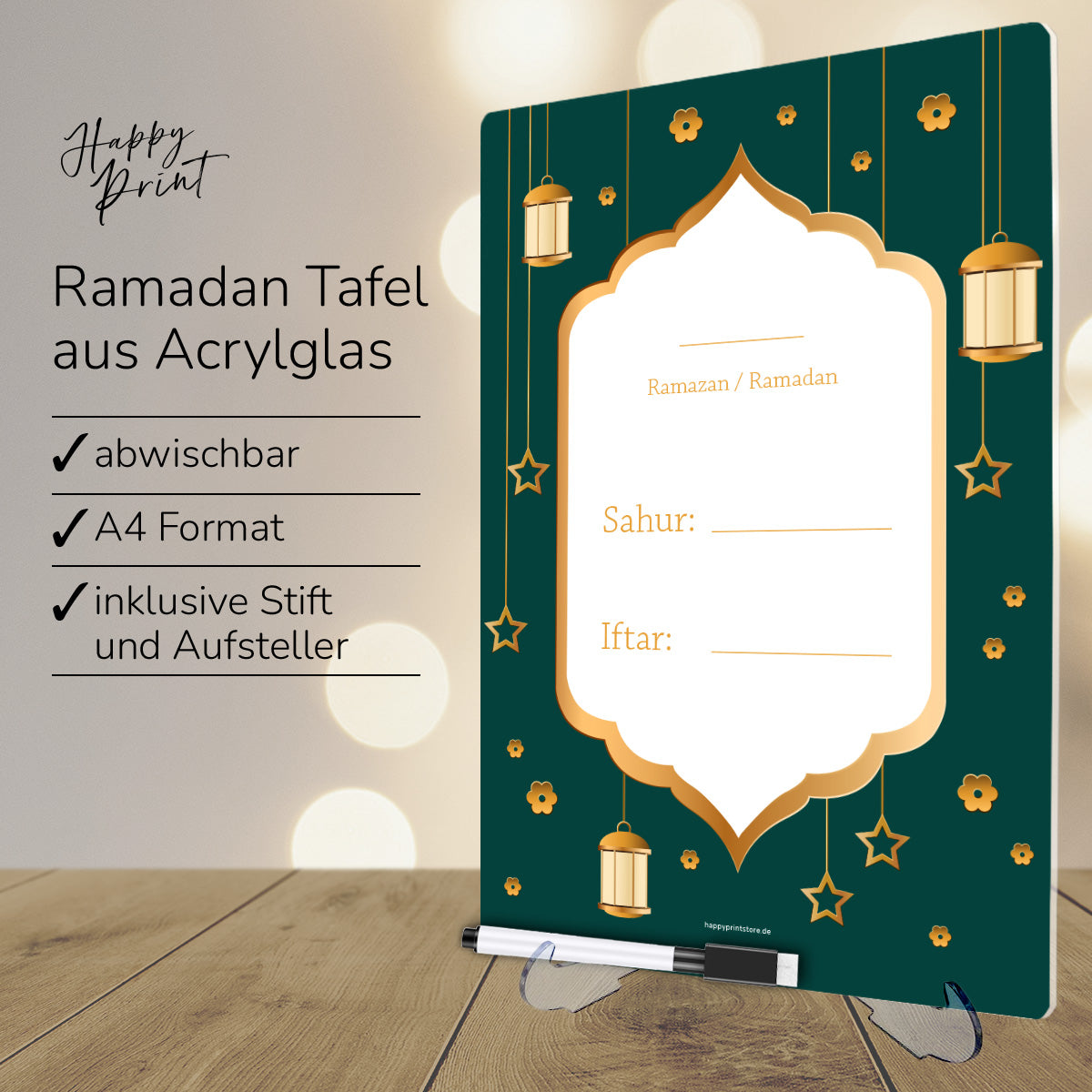 Ramadan Kalender aus Acrylglas „Grün“ (abwischbar)