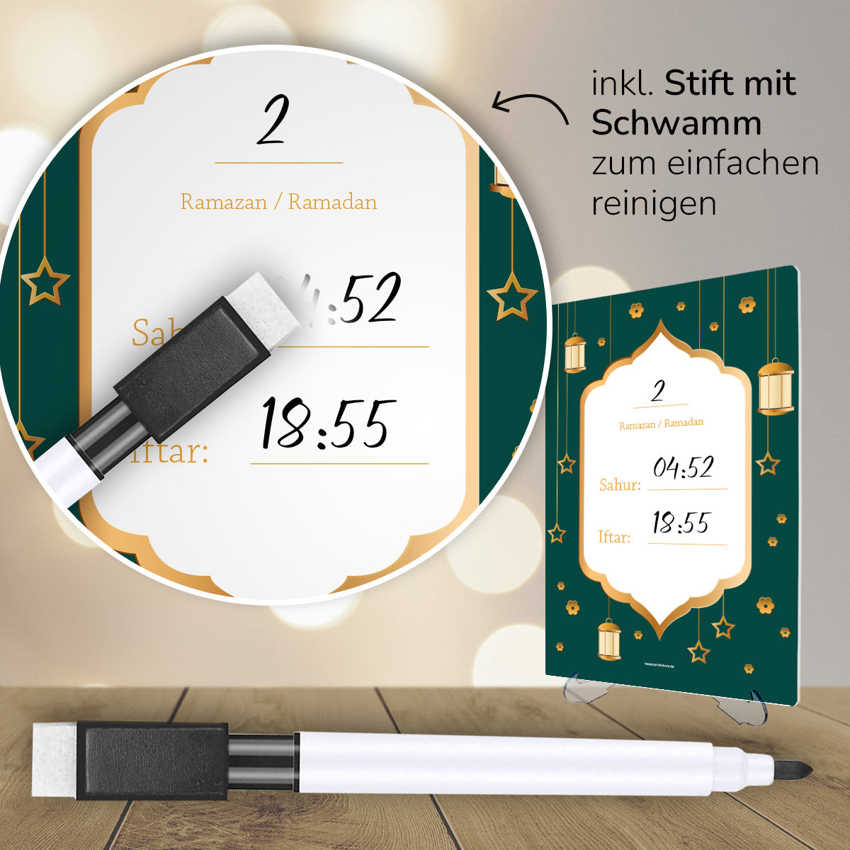 Ramadan Kalender aus Acrylglas „Grün“ (abwischbar)