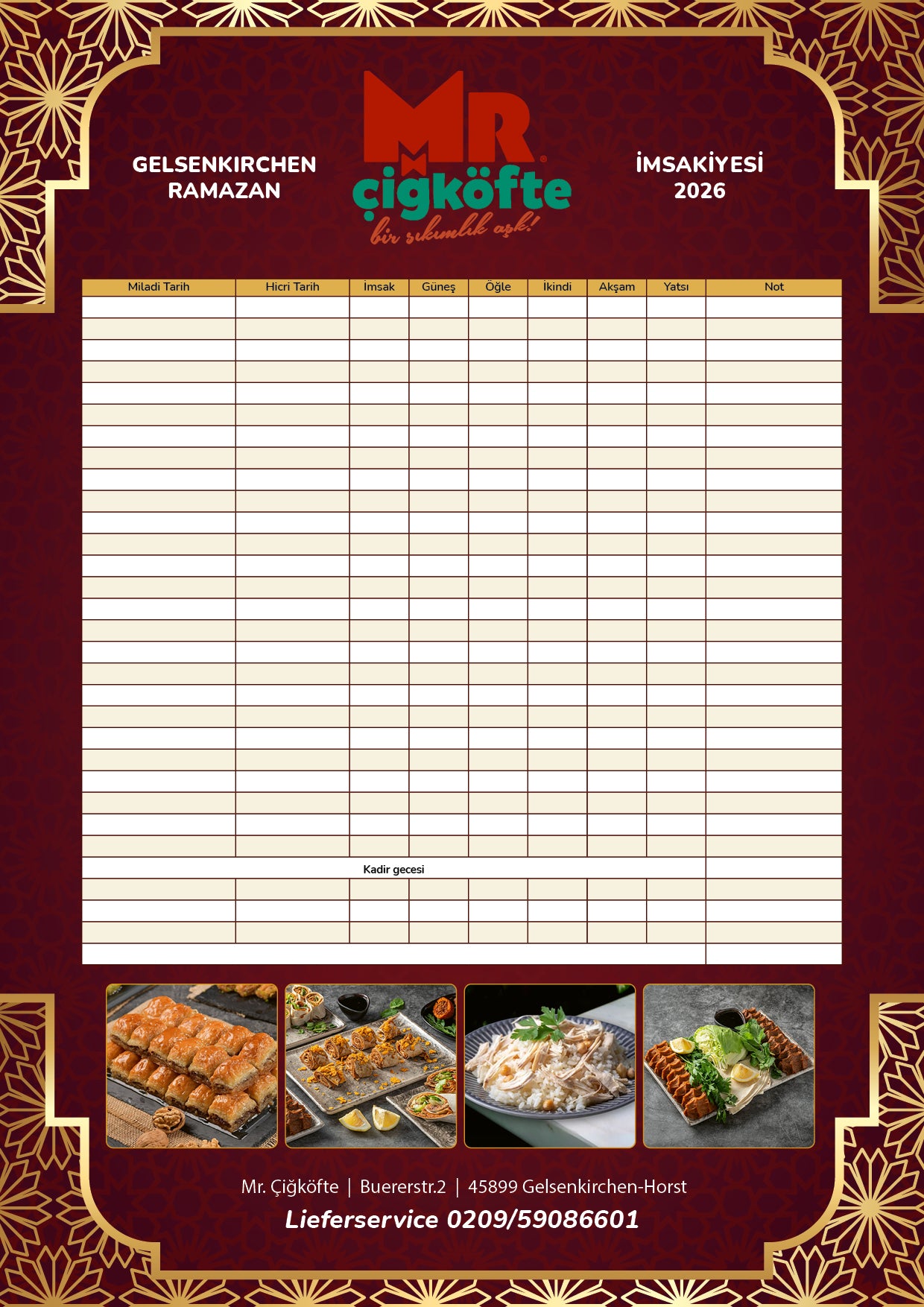 İmsakiye-Kalender Ramadan Lieferservice