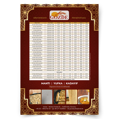 Personalisierter İmsakiye-Kalender Bäckerei