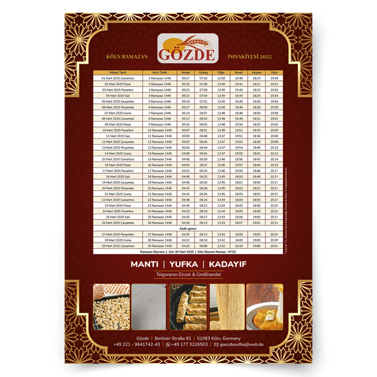 Personalisierter İmsakiye-Kalender Bäckerei