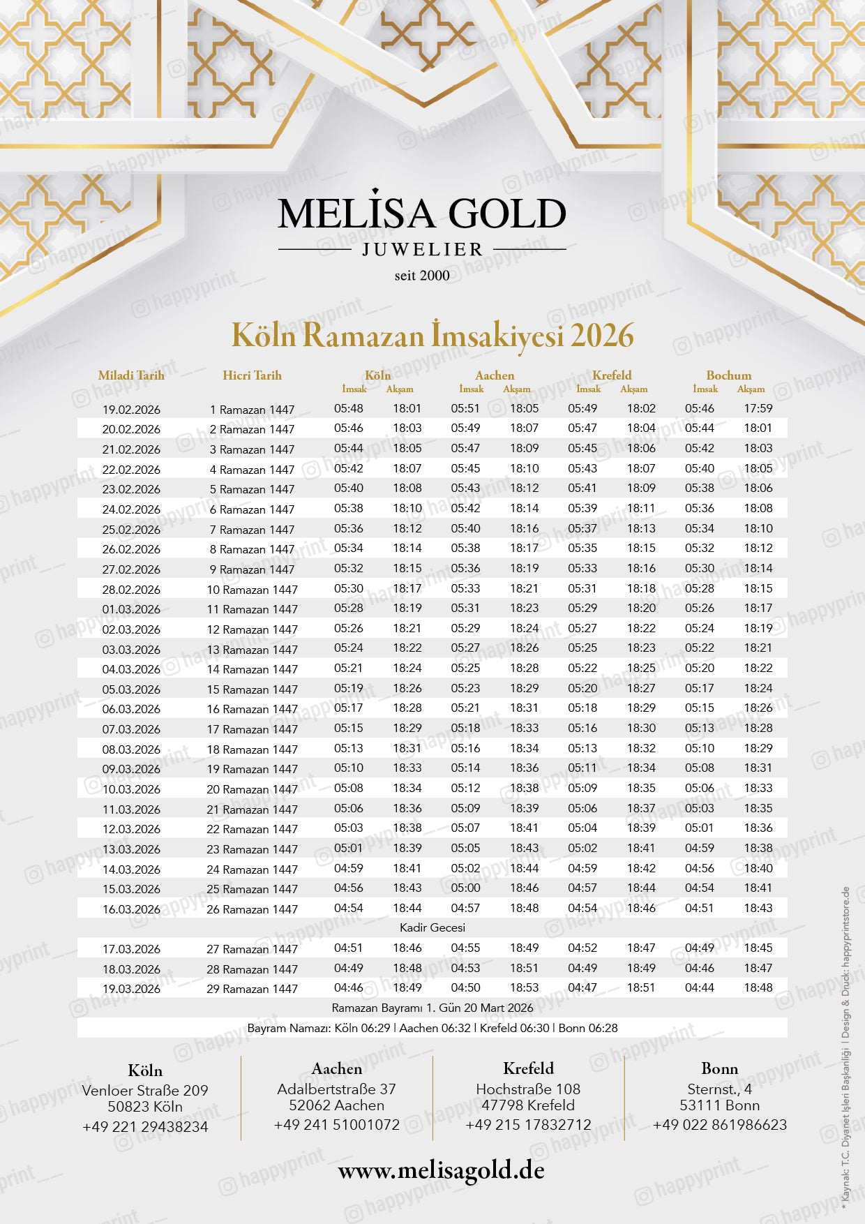 İmsakiye-Kalender Hochzeitssaal