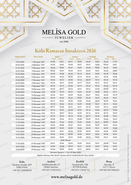 İmsakiye-Kalender Hochzeitssaal