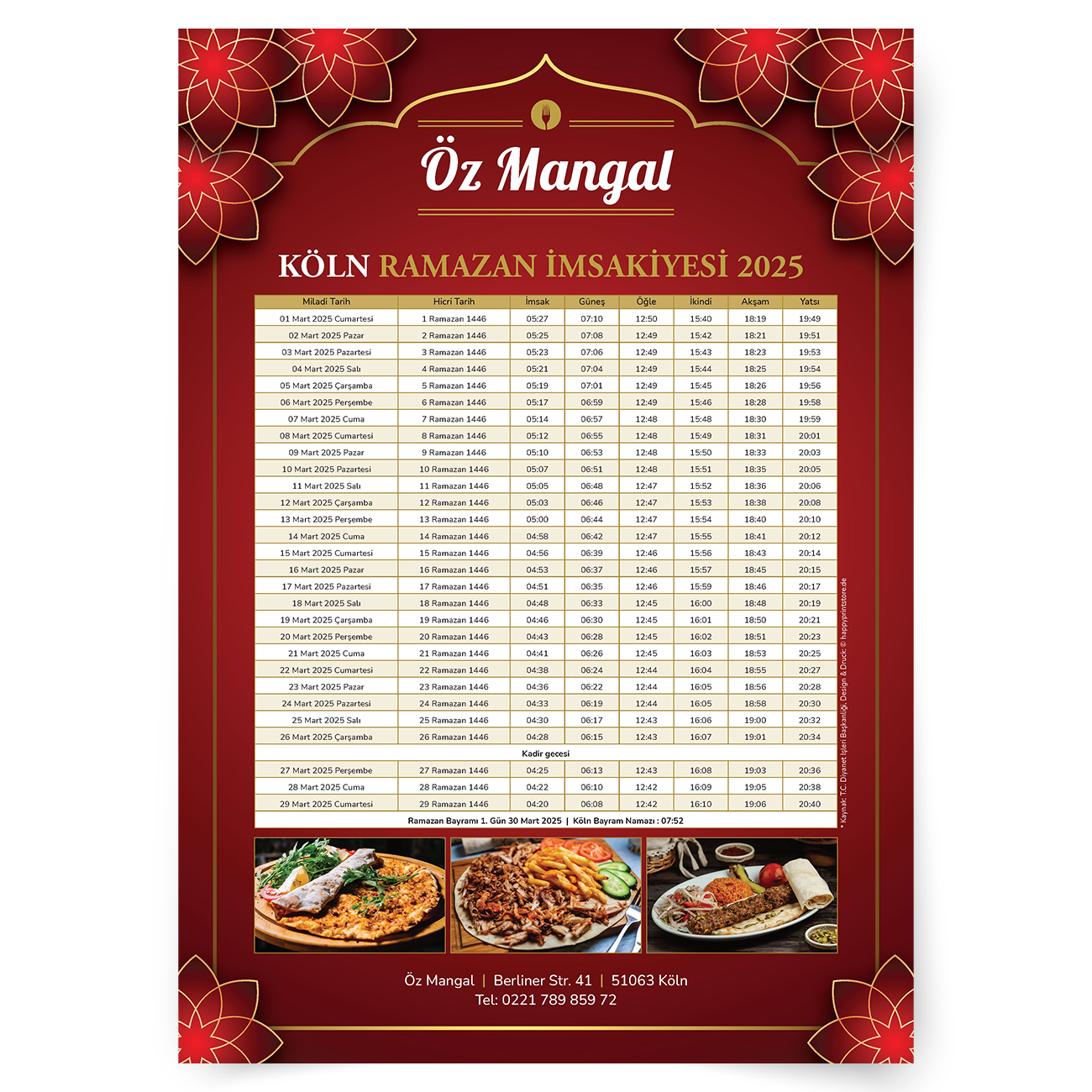 Personalisierter İmsakiye-Kalender Bäckerei