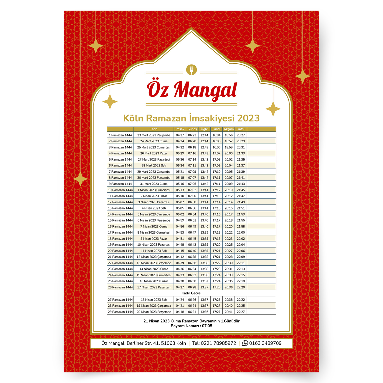 Personalisierter İmsakiye-Kalender Imbiss