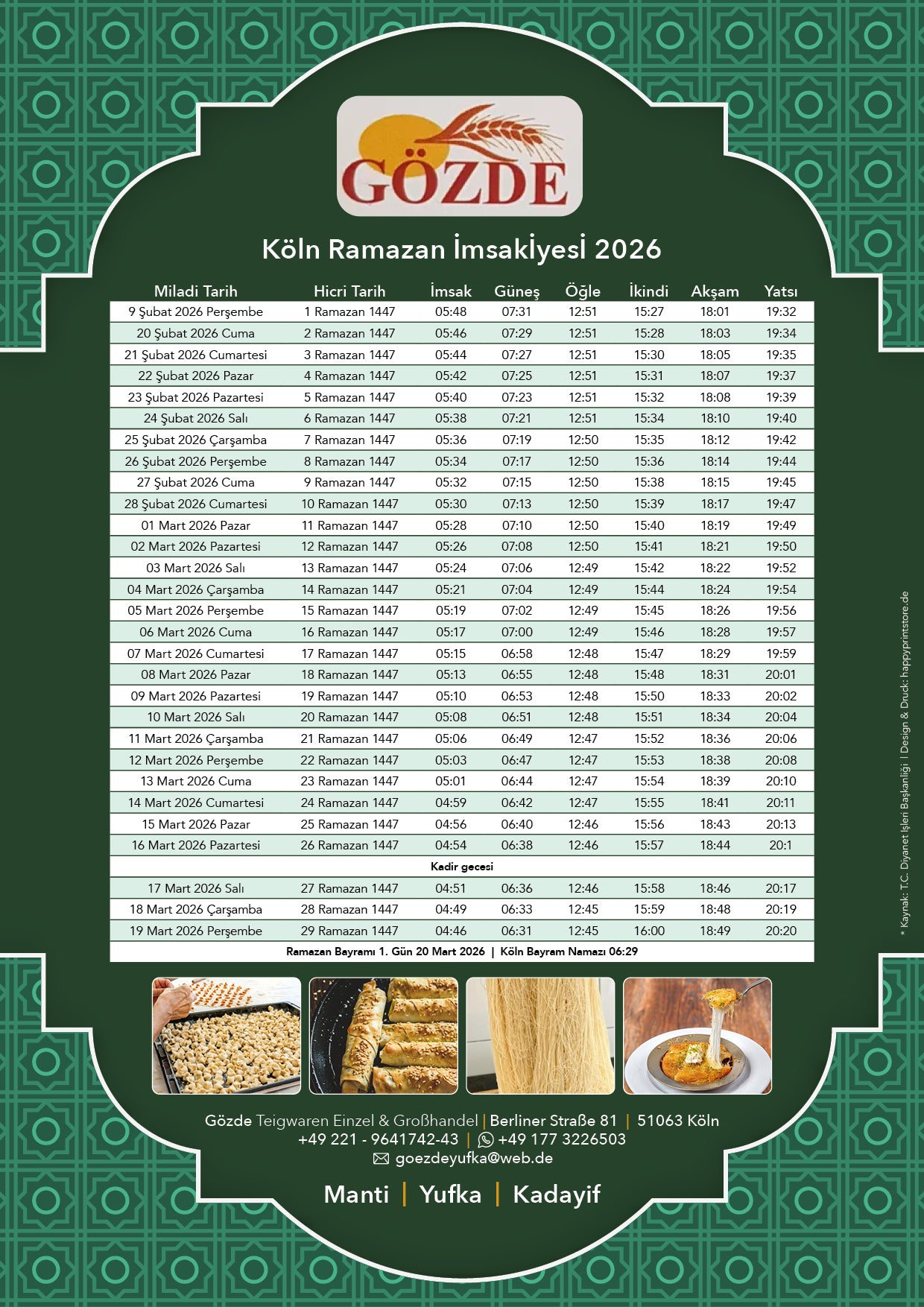 İmsakiye-Kalender Großhandel