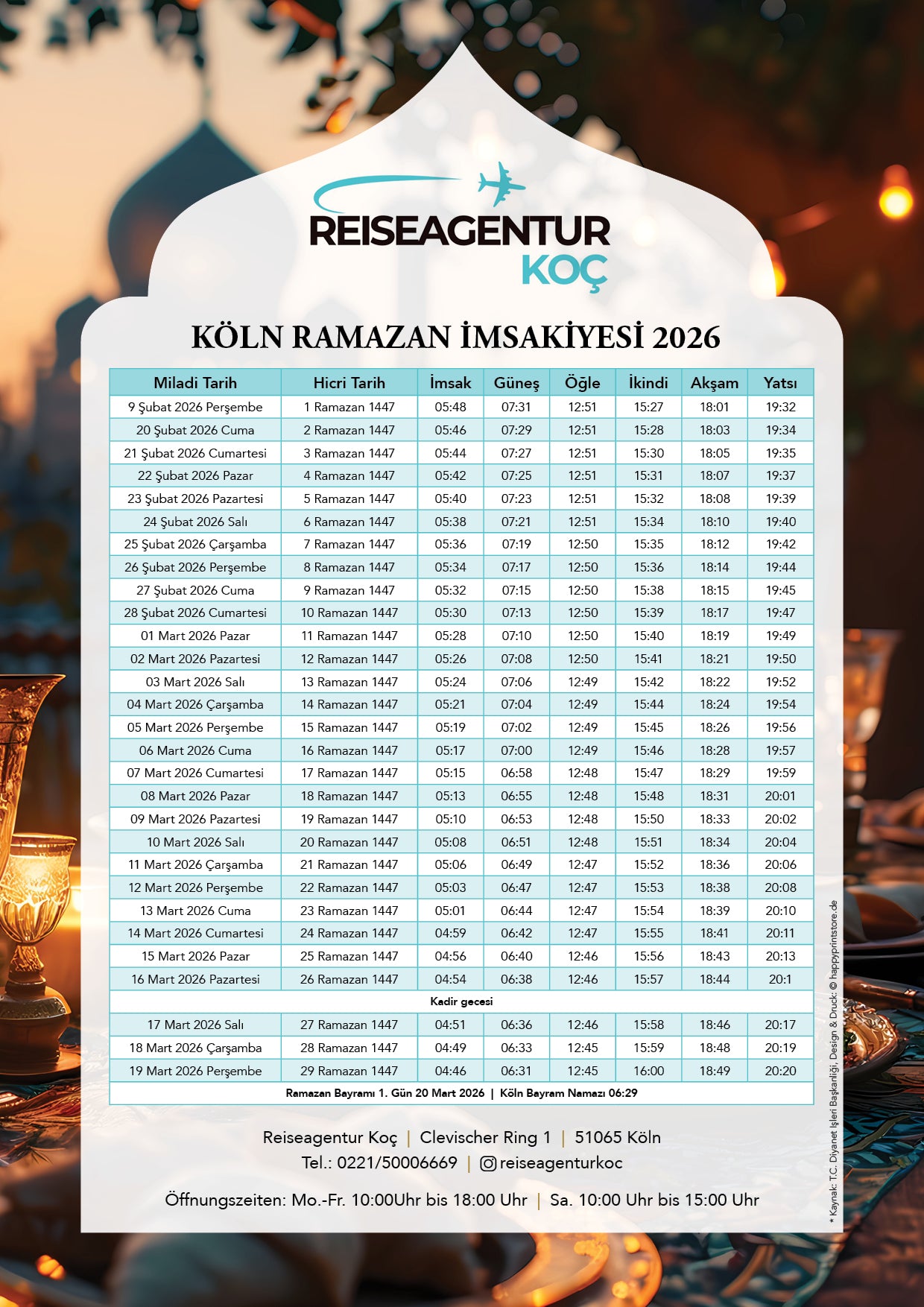 İmsakiye-Kalender Reisebüro