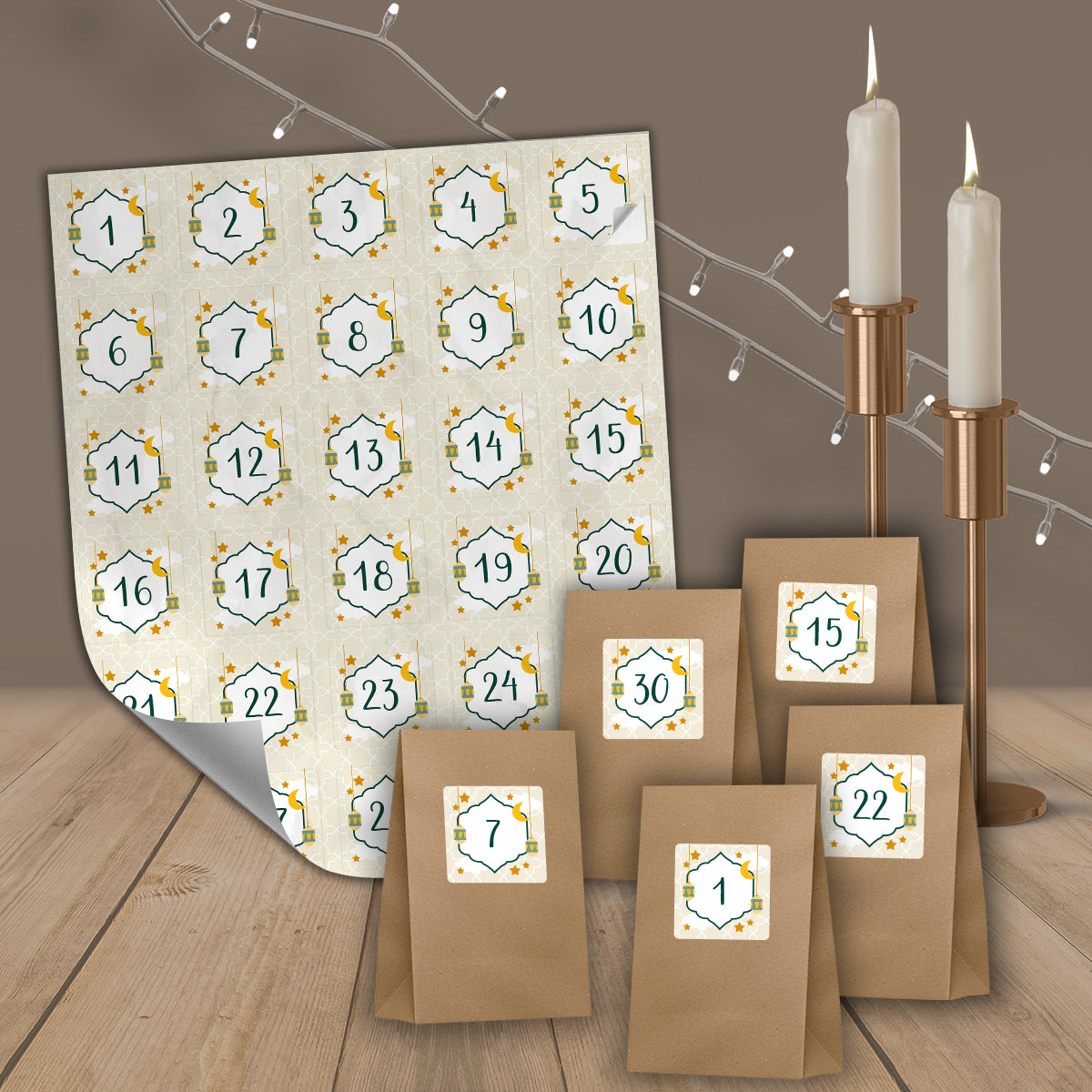 Ramadankalender mit Sticker und Tüten „Beige“