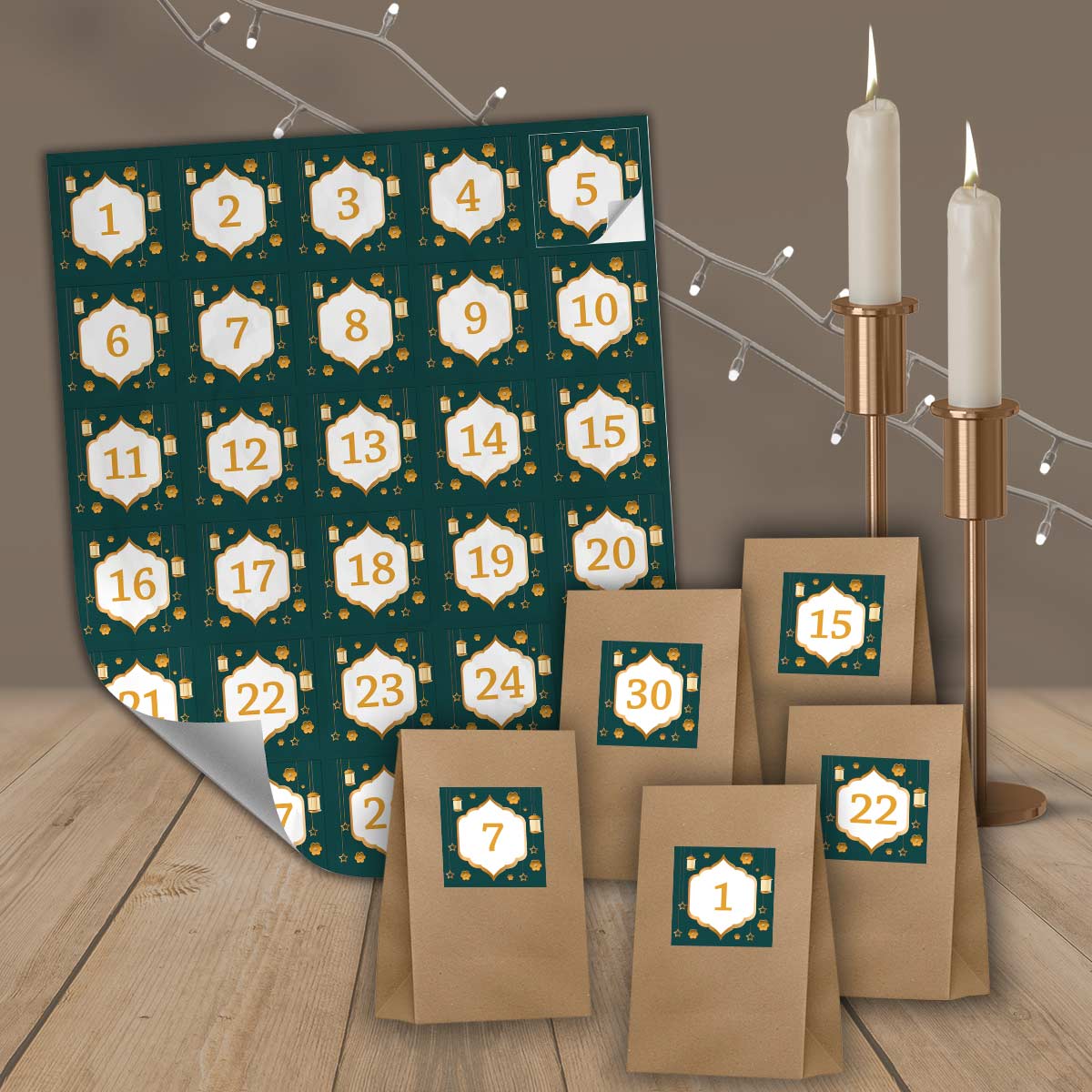 Ramadankalender mit Sticker und Tüten „Grün“
